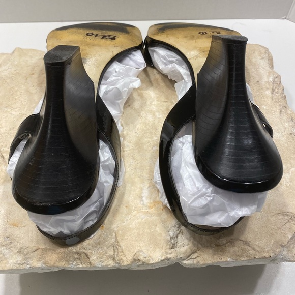 Sz 10 Franco Sarto Black Patent Leather Strappy Heeled Sandals - Picture 8 of 13